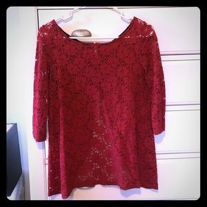 Dark red lace shirt with open v back